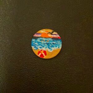 Artistic Work on a Coin Copper Penny.  Ocean, Sunset & Beach hand painted 1 side